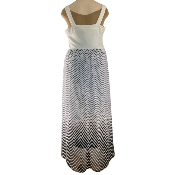 Amanda Lane Black White Chevron Maxi Dress Women's 14W Pleated Bodice - Picture 2 of 9